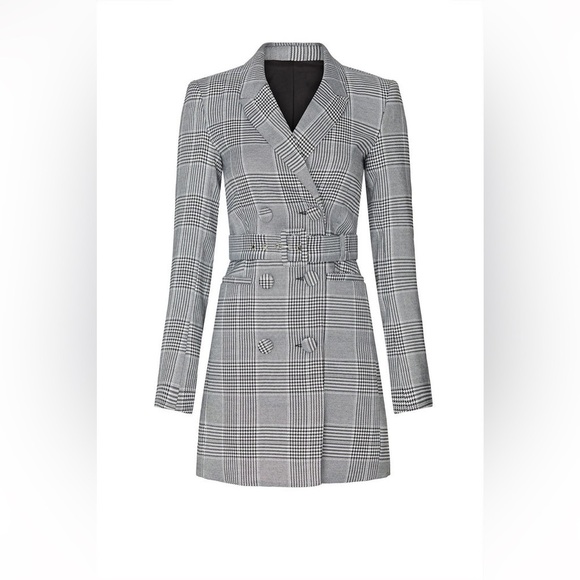 Bardot Jackets & Blazers - Bardot Gray Glenchek Monochrome Belted Double Breasted Trench Coat